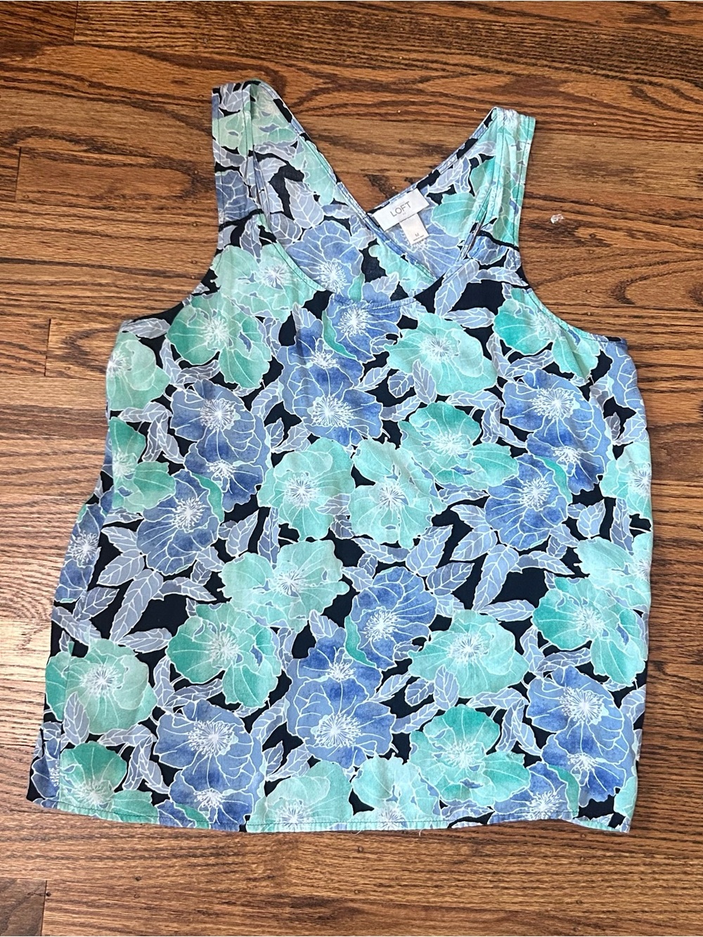 Loft blue floral tank top size medium